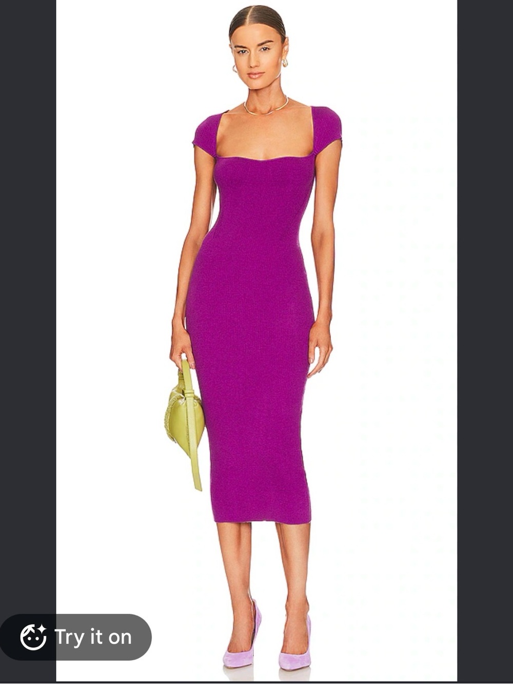 REVOLVE Fitted Magenta Cap-Sleeve Midi Dress